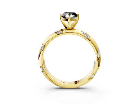 Yellow gold Fancy Black Pear Cut Solitaire Diamond Engagement Ring with Twisted Pave Band and Four-Prong Setting_6