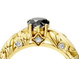 Yellow gold Fancy Black Pear Cut Solitaire Diamond Leaf-Inspired Vine Band Ring with Prong Setting_4