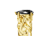Yellow gold Fancy Black Pear Cut Solitaire Diamond Leaf-Inspired Vine Band Ring with Prong Setting_5