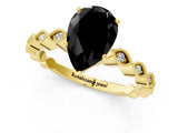 Yellow gold Fancy Black Pear Cut Solitaire Diamond Ring with Infinity Twist Band and Four-Prong Setting_1