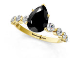 Yellow gold Fancy Black Pear Cut Solitaire Diamond Ring with Pave Band and Four-Prong Setting_1