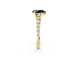 Yellow gold Fancy Black Pear Cut Solitaire Diamond Ring with Pave Band and Four-Prong Setting_2