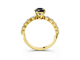 Yellow gold Fancy Black Pear Cut Solitaire Diamond Ring with Pave Band and Four-Prong Setting_3