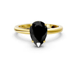 Yellow gold Fancy Black Pear Cut Solitaire Diamond Ring with Prong Setting and Plain Band