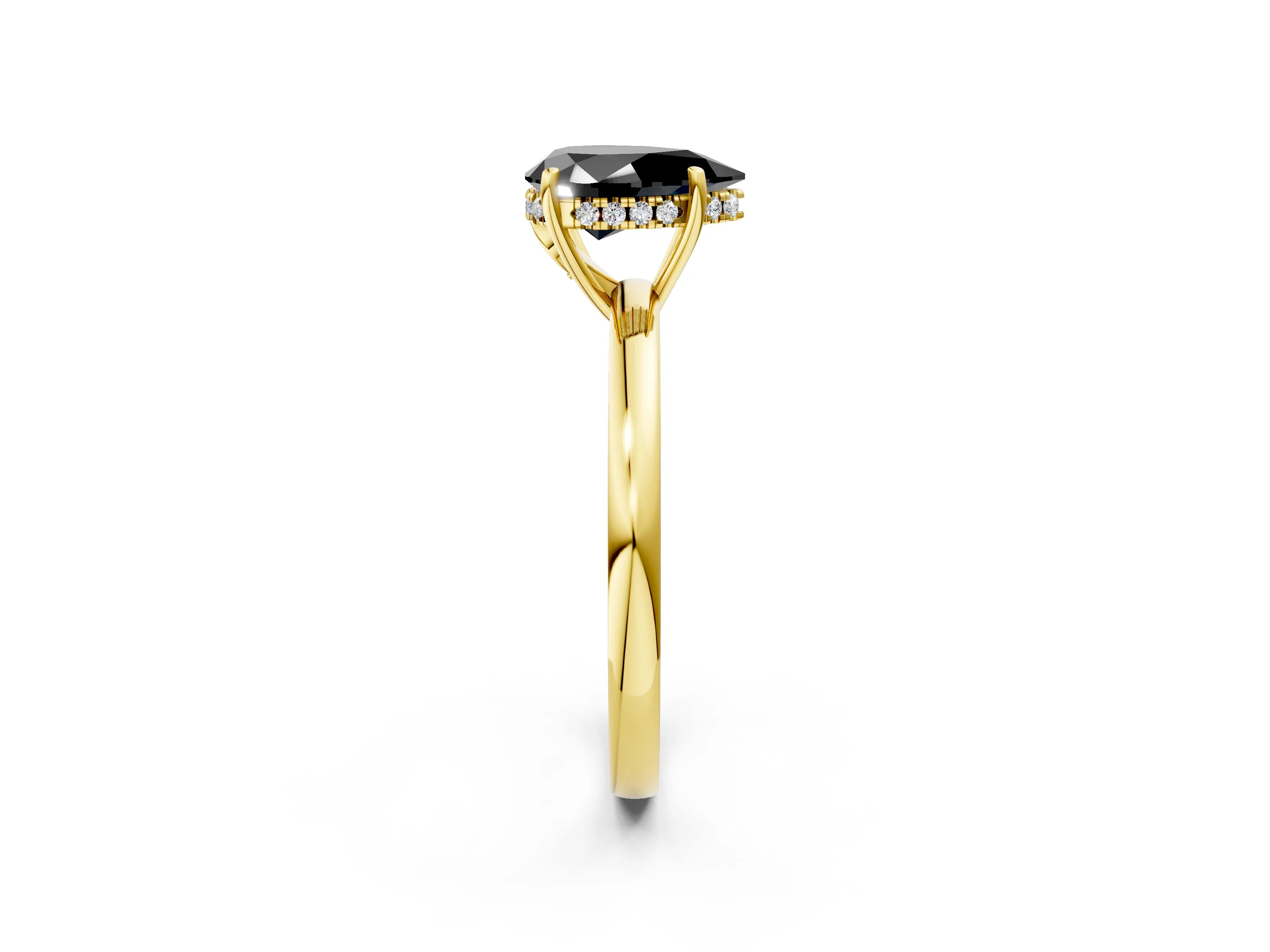 Yellow gold Fancy Black Pear Cut Solitaire Diamond Ring with Prong Setting and Plain Band_2