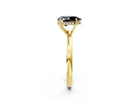 Yellow gold Fancy Black Pear Cut Solitaire Diamond Ring with Prong Setting and Plain Band_2