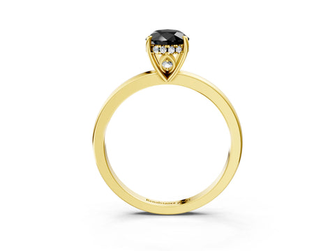 Yellow gold Fancy Black Pear Cut Solitaire Diamond Ring with Prong Setting and Plain Band_3