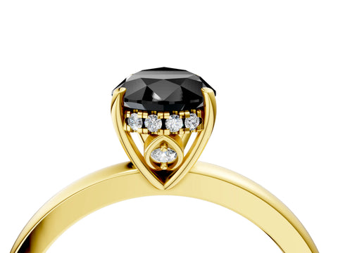 Yellow gold Fancy Black Pear Cut Solitaire Diamond Ring with Prong Setting and Plain Band_4