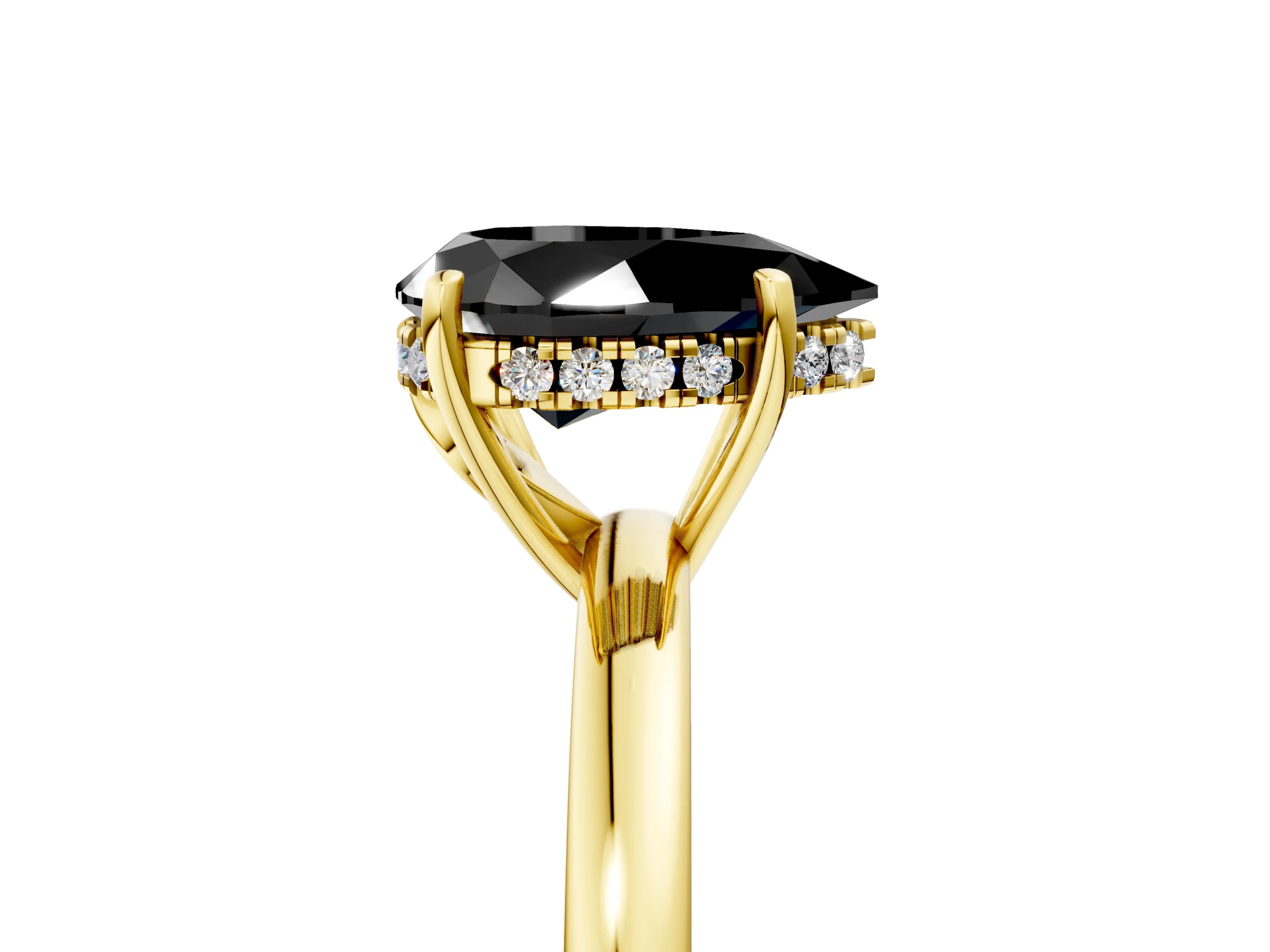 Yellow gold Fancy Black Pear Cut Solitaire Diamond Ring with Prong Setting and Plain Band_5