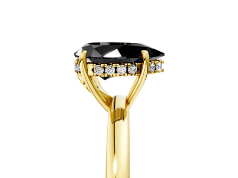 Yellow gold Fancy Black Pear Cut Solitaire Diamond Ring with Prong Setting and Plain Band_5