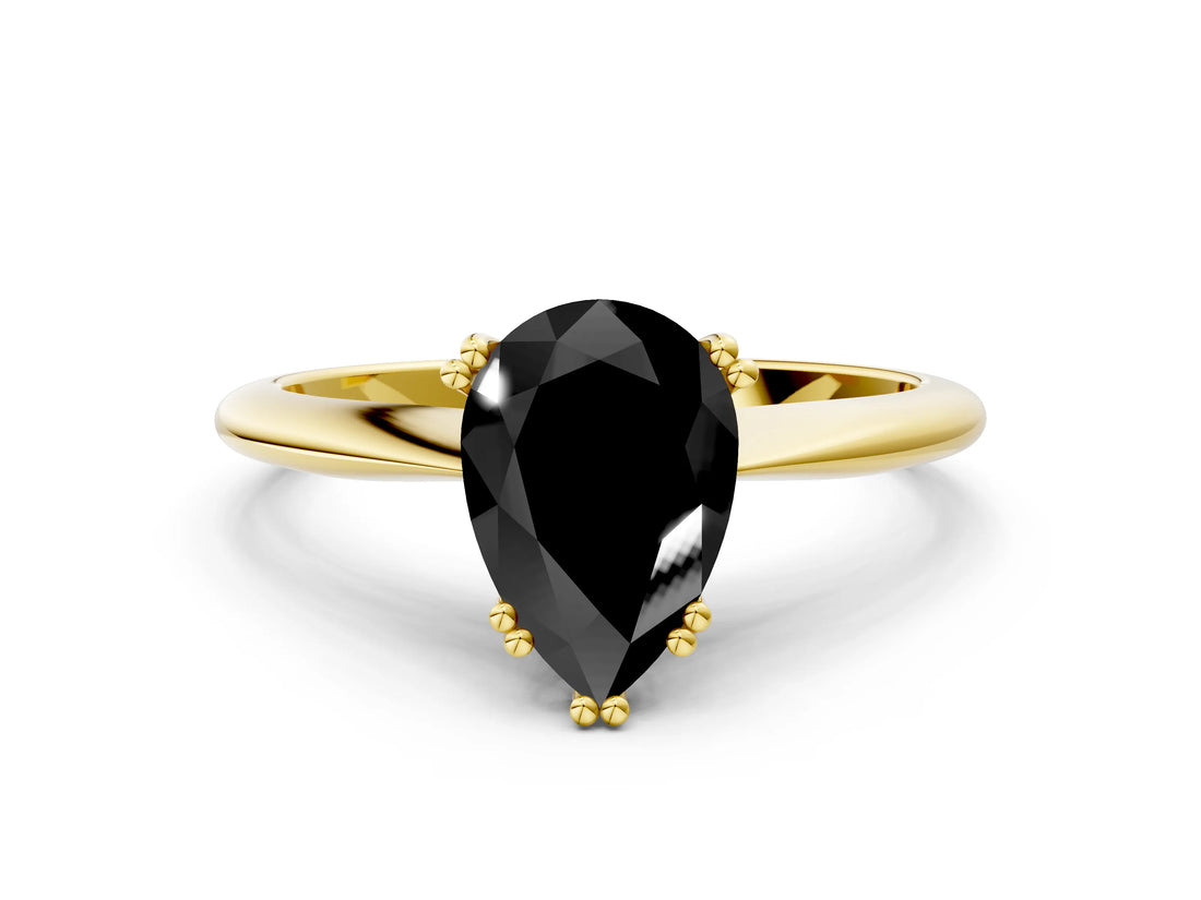 Yellow gold Fancy Black Pear Cut Solitaire Diamond Ring with Six-Prong Setting and Classic Band_12
