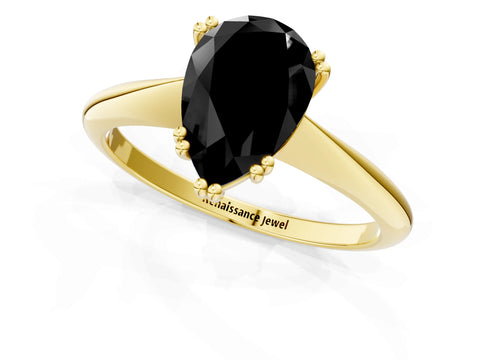 Yellow gold Fancy Black Pear Cut Solitaire Diamond Ring with Six-Prong Setting and Classic Band_1