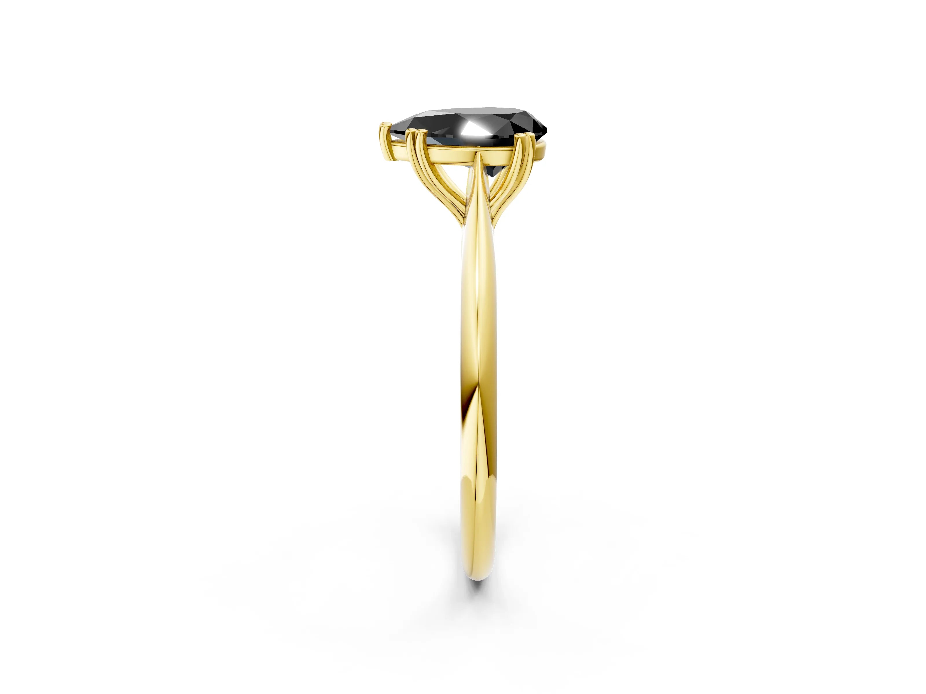 Yellow gold Fancy Black Pear Cut Solitaire Diamond Ring with Six-Prong Setting and Classic Band_2