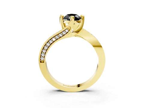 Yellow gold Fancy Black Pear Cut Solitaire Diamond Twist Band with Pavé Setting and Four-Prong Setting_3