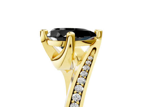 Yellow gold Fancy Black Pear Cut Solitaire Diamond Twist Band with Pavé Setting and Four-Prong Setting_5