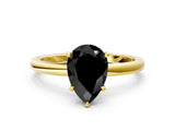 Yellow gold Fancy Black Pear Cut Solitaire Engagement Ring with Cathedral Band and Four-Prong Setting