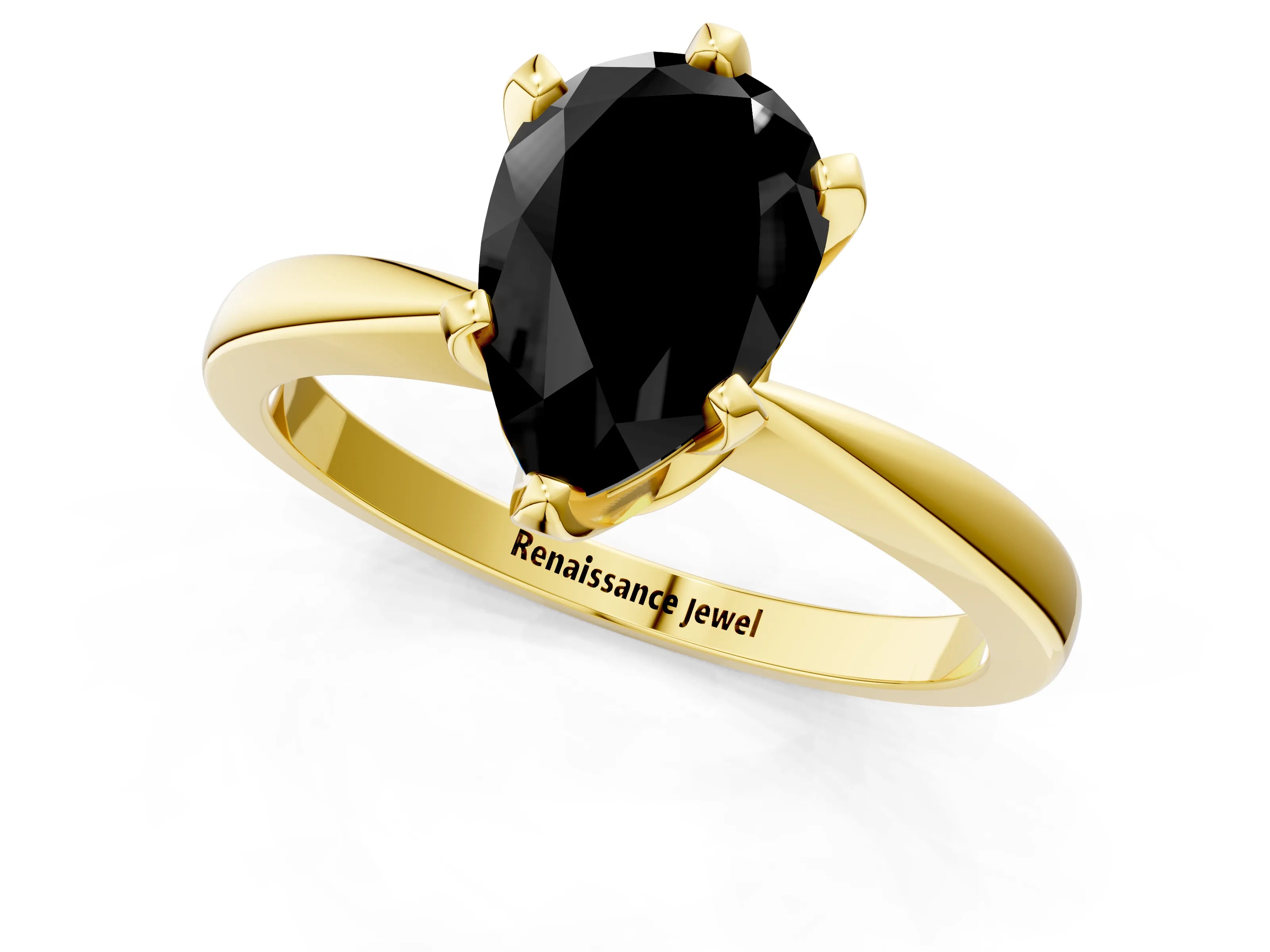 Yellow gold Fancy Black Pear Cut Solitaire Engagement Ring with Six-Prong Setting and Tapered Band_1
