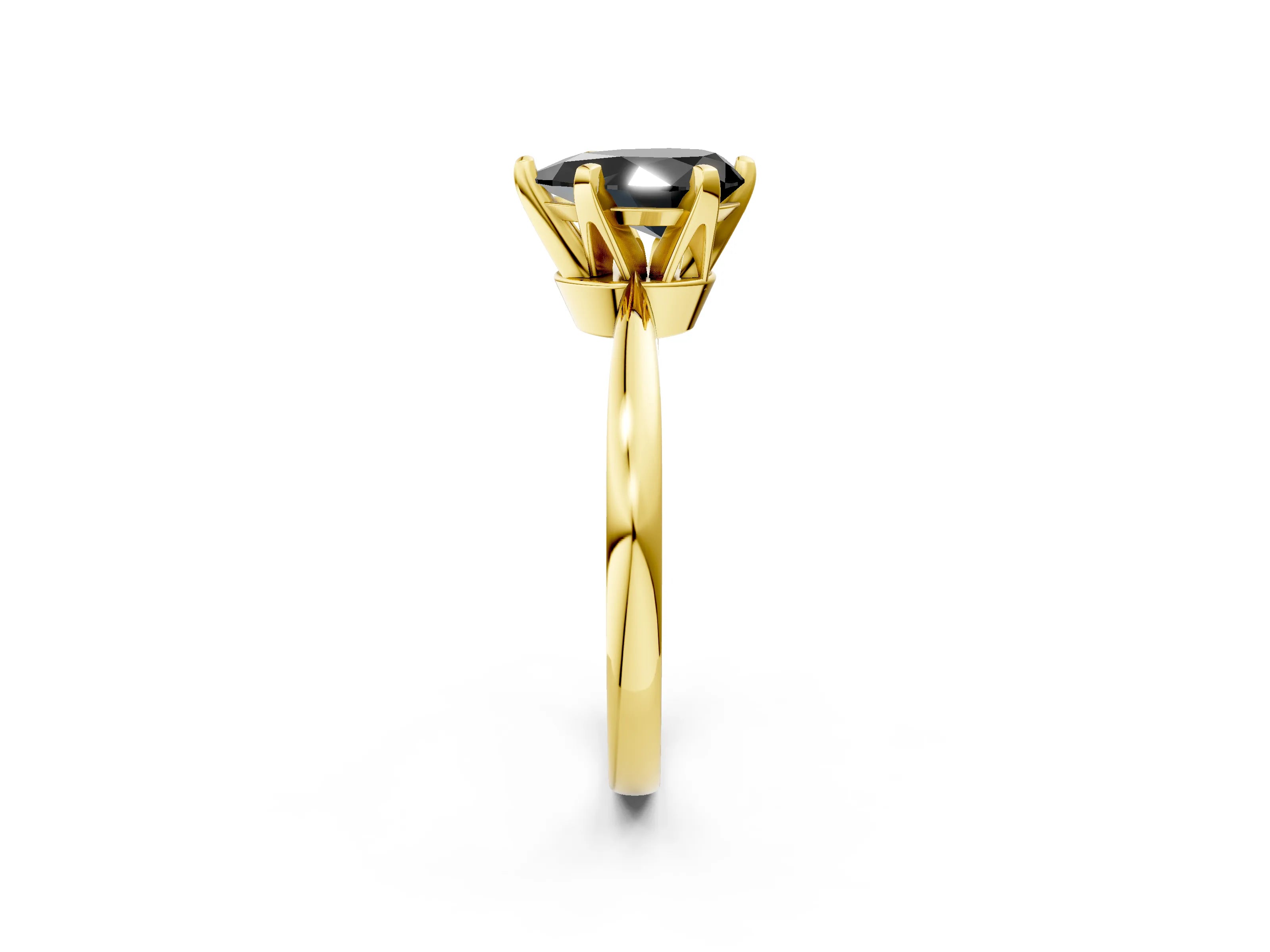 Yellow gold Fancy Black Pear Cut Solitaire Engagement Ring with Six-Prong Setting and Tapered Band_2