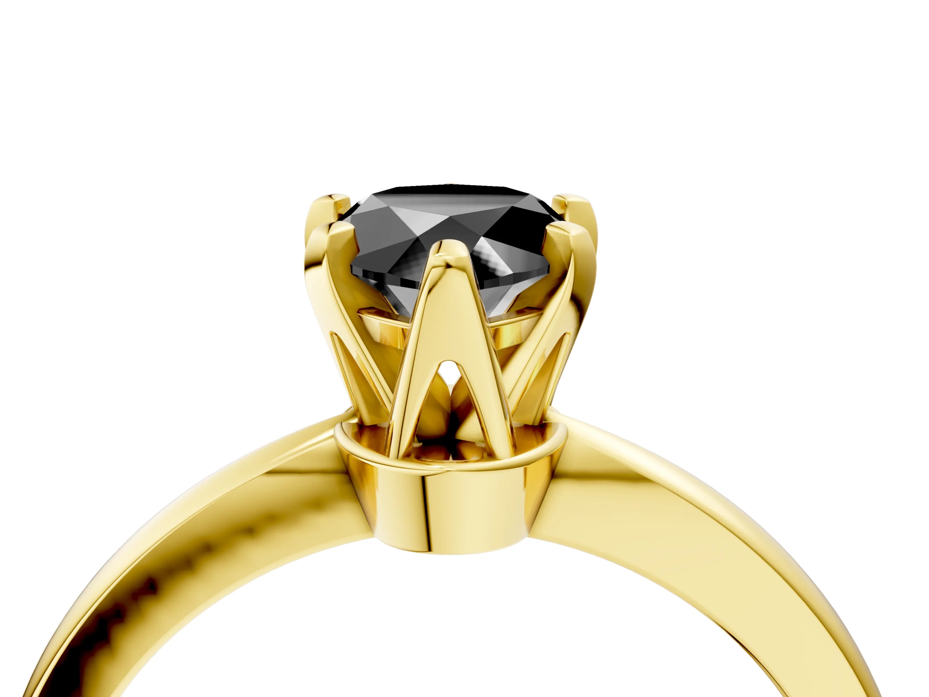 Yellow gold Fancy Black Pear Cut Solitaire Engagement Ring with Six-Prong Setting and Tapered Band_4