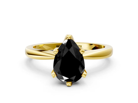 Yellow gold Fancy Black Pear Cut Solitaire Engagement Ring with Six-Prong Setting and Tapered Band