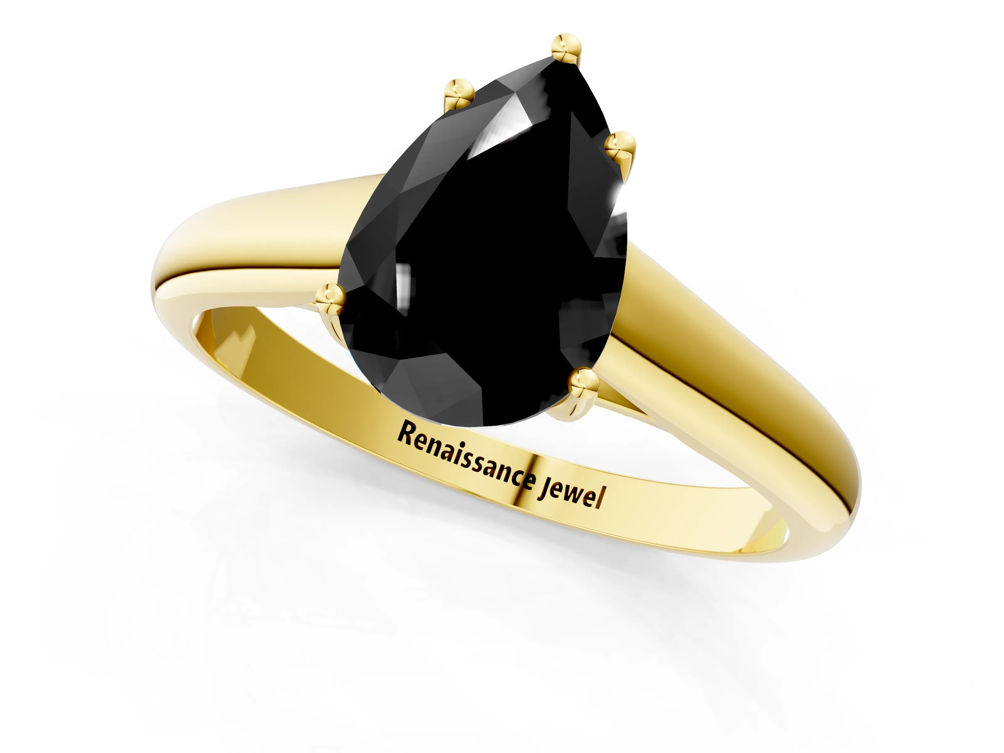 Yellow gold Fancy Black Pear Cut Solitaire Engagement Ring with Tapered Band and Four-Prong Setting_4
