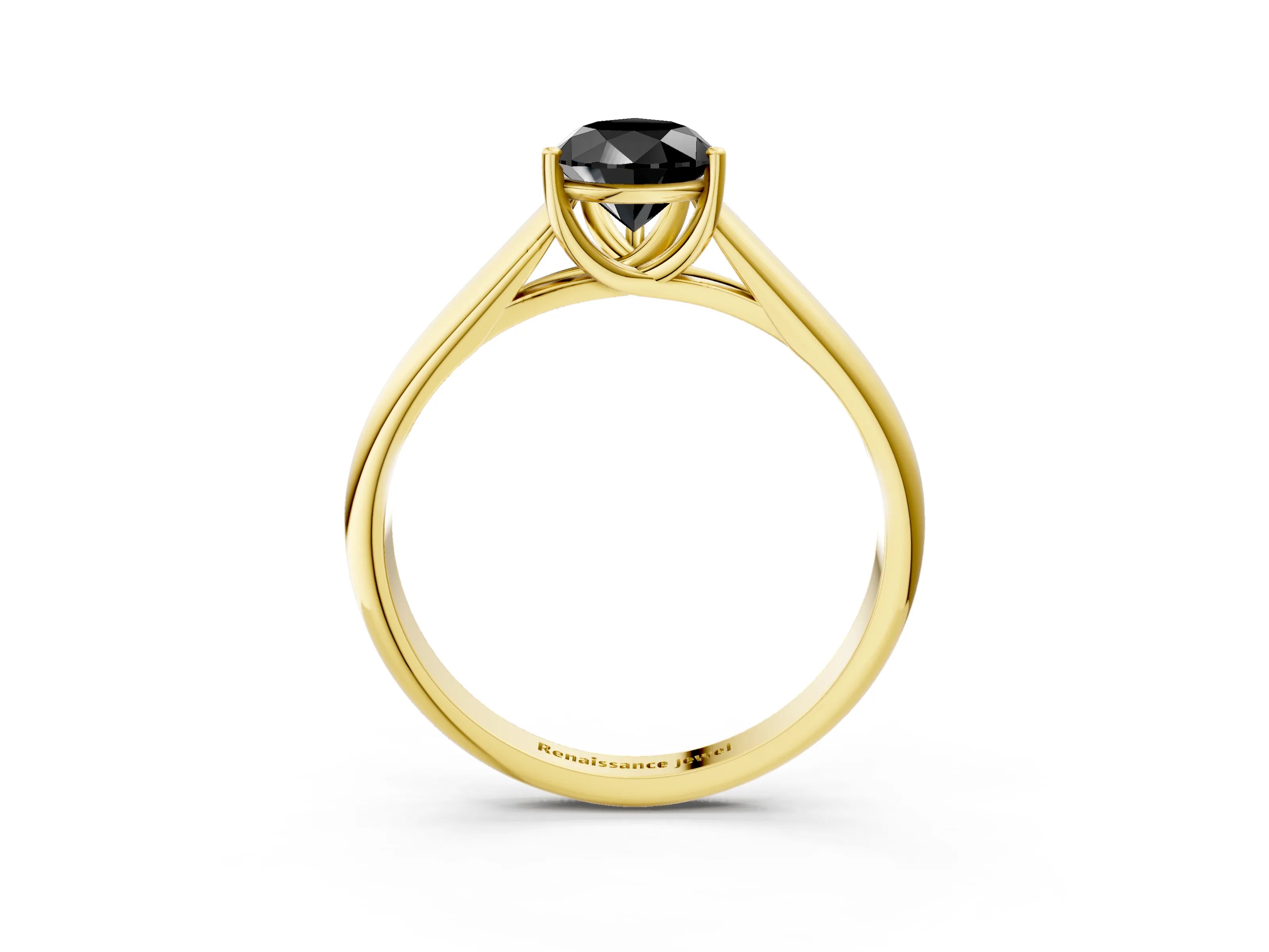 Yellow gold Fancy Black Pear Cut Solitaire Engagement Ring with Tapered Band and Four-Prong Setting_6