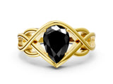 Yellow gold Fancy Black Pear Cut Solitaire Intertwined Band Prong Setting Ring