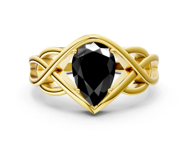 Yellow Gold Pear-Shaped Woven Solitaire Engagement Ring Setting for Black Center