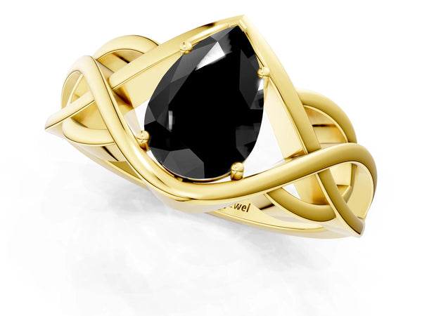 Yellow Gold Pear-Shaped Woven Solitaire Engagement Ring Setting for Black Center