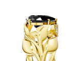 Yellow gold Fancy Black Pear Cut Solitaire Leaf-Inspired Engagement Ring with Prong Setting_17