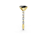 Yellow gold Fancy Black Pear Cut Solitaire Marquise Side Stone Prong Setting Ring_2