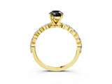 Yellow gold Fancy Black Pear Cut Solitaire Marquise Side Stone Prong Setting Ring_3