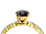 Yellow gold Fancy Black Pear Cut Solitaire Marquise Side Stone Prong Setting Ring_4