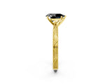 Yellow gold Fancy Black Pear Cut Solitaire Milgrain Engraved Band with Four-Prong Setting_2