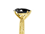Yellow gold Fancy Black Pear Cut Solitaire Milgrain Engraved Band with Four-Prong Setting_5