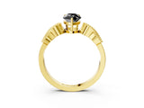 Yellow gold Fancy Black Pear Cut Solitaire Milgrain Leaf Band with Prong Setting_3