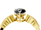 Yellow gold Fancy Black Pear Cut Solitaire Milgrain Leaf Band with Prong Setting_4