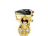 Yellow gold Fancy Black Pear Cut Solitaire Milgrain Leaf Band with Prong Setting_5