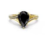 Yellow gold Fancy Black Pear Cut Solitaire Pavé Band with Four-Prong Setting