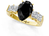 Yellow gold Fancy Black Pear Cut Solitaire Princess Side Stone Engraved Band Prong Setting Ring_1
