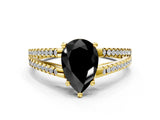 Yellow gold Fancy Black Pear Cut Solitaire Split Shank Pavé Diamond Engagement Ring
