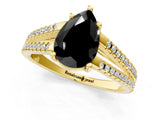 Yellow gold Fancy Black Pear Cut Solitaire Split Shank Pavé Diamond Engagement Ring_1