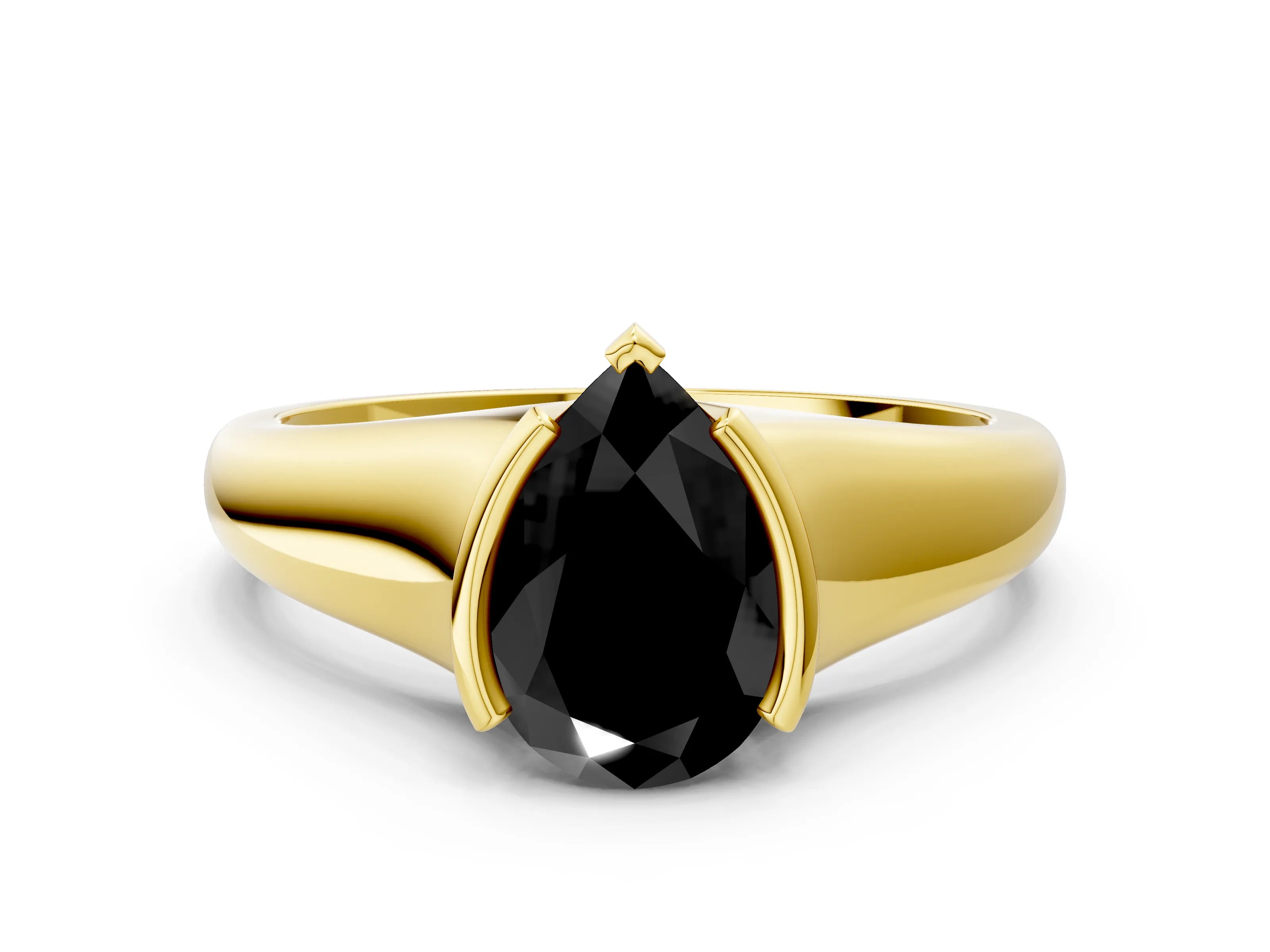 Yellow gold Fancy Black Pear Cut Solitaire Tension Set Diamond Ring with Split Shank Band