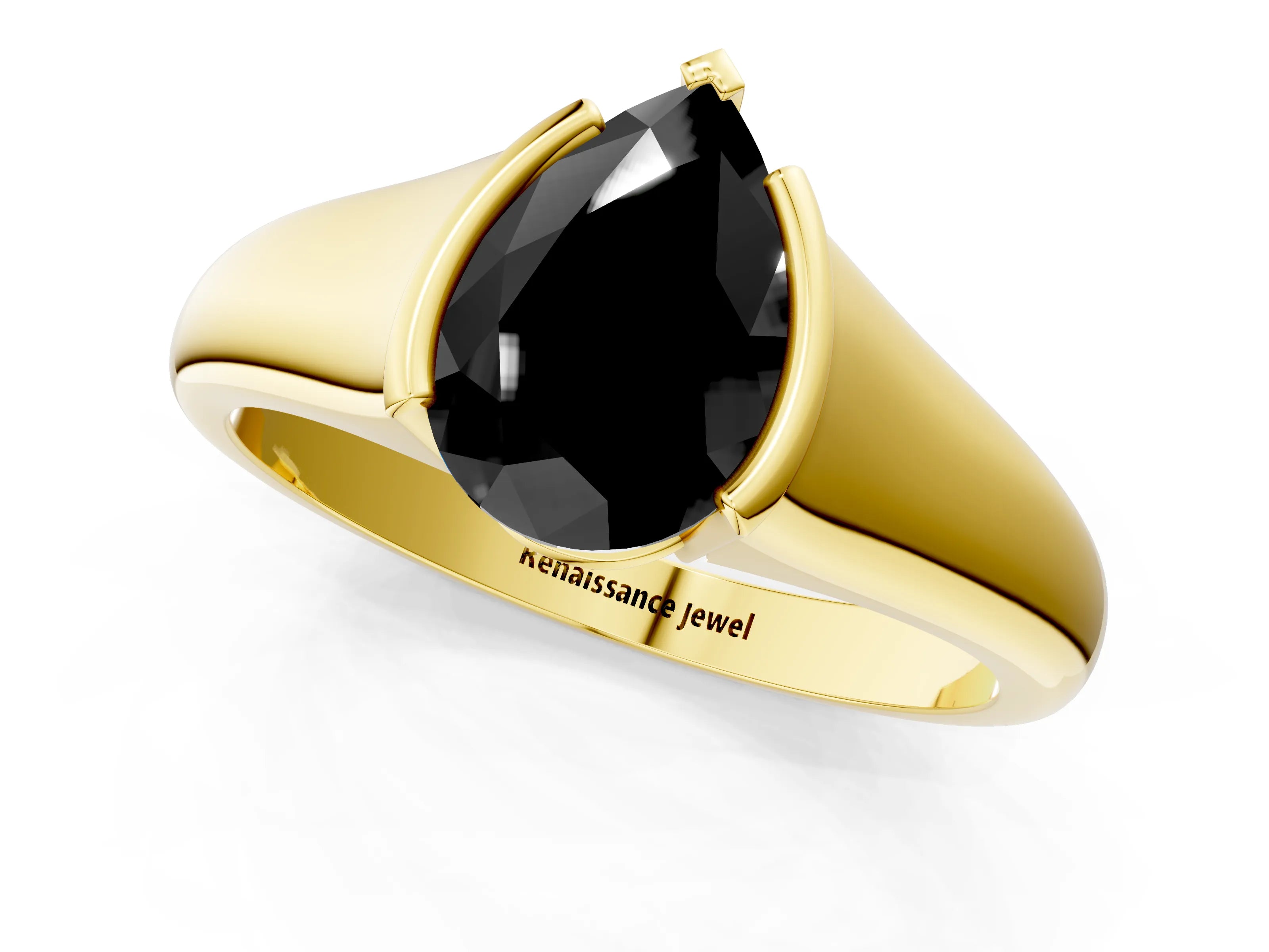 Yellow gold Fancy Black Pear Cut Solitaire Tension Set Diamond Ring with Split Shank Band_1