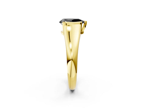 Yellow gold Fancy Black Pear Cut Solitaire Tension Set Diamond Ring with Split Shank Band_2