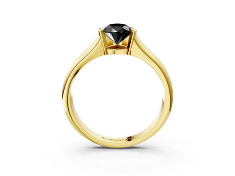 Yellow gold Fancy Black Pear Cut Solitaire Tension Set Diamond Ring with Split Shank Band_3