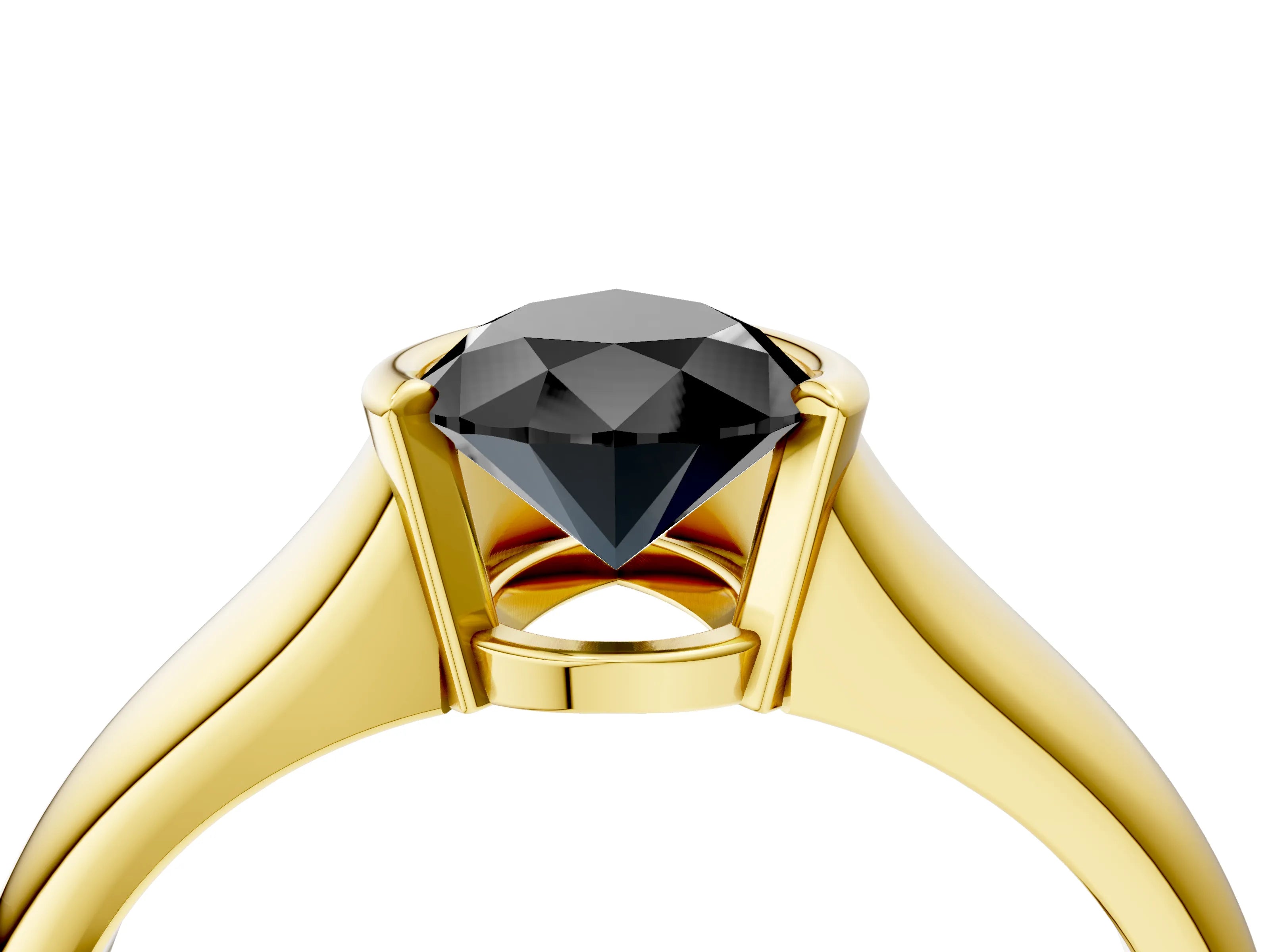 Yellow gold Fancy Black Pear Cut Solitaire Tension Set Diamond Ring with Split Shank Band_4