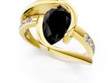 Yellow gold Fancy Black Pear Cut Solitaire Tension-Set Diamond Split Shank Ring_1