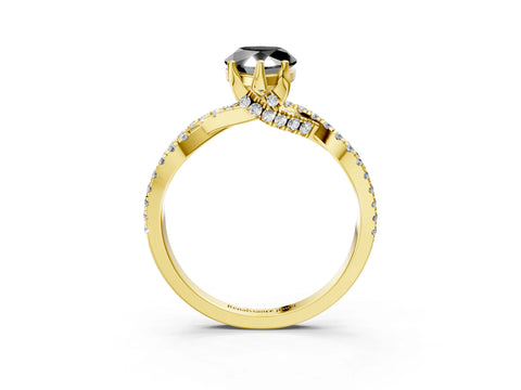 Yellow gold Fancy Black Pear Cut Solitaire Twist Pave Diamond Engagement Ring with Prong Setting_3