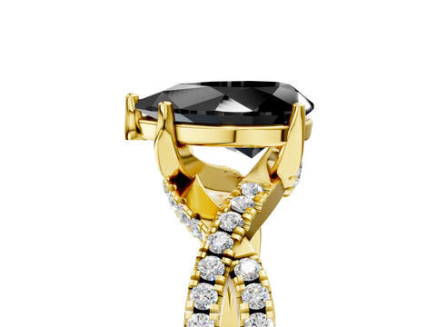 Yellow gold Fancy Black Pear Cut Solitaire Twist Pave Diamond Engagement Ring with Prong Setting_47